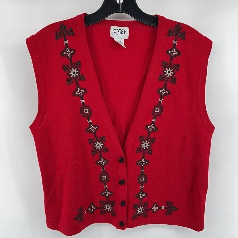 Koret vintage VTG wool sweater vest embroidered ball monkey fist closures coat M